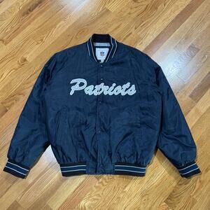 New England Patriots Varsity Jacket Bomber Nylon Mens Medium NFL Blue Grey